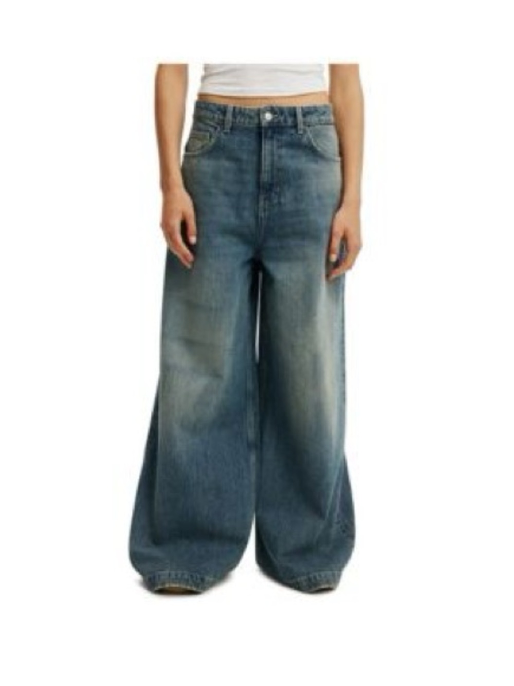 Cotton On Women's Wide-Leg High-Rise Jeans in Faded Blue